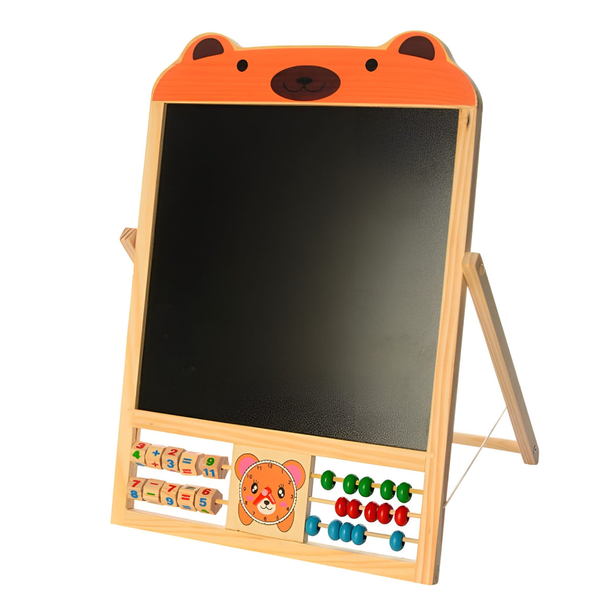 Tabla Educationala Magnetica 2 in 1, Pliabila cu Abac si Doua Fete pentru Creta si Marker, Set Accesorii Litere si Cifre, Lemn Natural, Varsta 3 ani+, Portocaliu