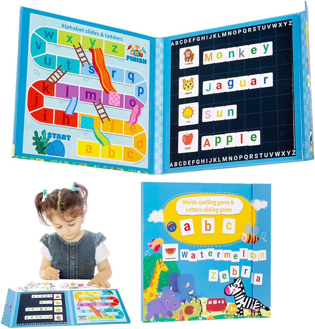 Joc Educativ Montessori, Carte Magnetica Alfabet Englez, Recunoastere Litere si Formare Cuvinte, Carton si Magnet, 3+ Ani, 27x26.2x1.5 cm, Multicolor