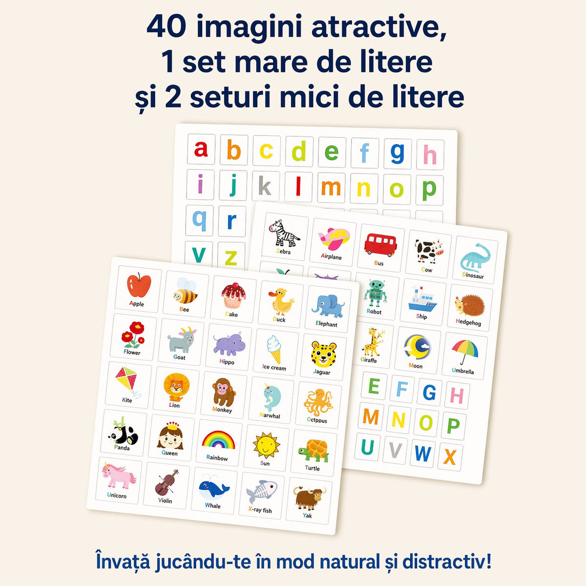 Joc Educativ Montessori, Carte Magnetica Alfabet Englez, Recunoastere Litere si Formare Cuvinte, Carton si Magnet, 3+ Ani, 27x26.2x1.5 cm, Multicolor
