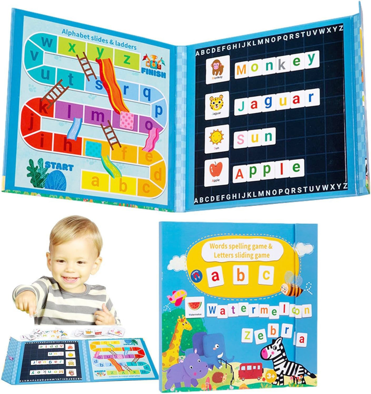 Joc Educativ Montessori, Carte Magnetica Alfabet Englez, Recunoastere Litere si Formare Cuvinte, Carton si Magnet, 3+ Ani, 27x26.2x1.5 cm, Multicolor