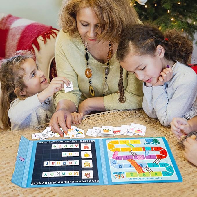 Joc Educativ Montessori, Carte Magnetica Alfabet Englez, Recunoastere Litere si Formare Cuvinte, Carton si Magnet, 3+ Ani, 27x26.2x1.5 cm, Multicolor