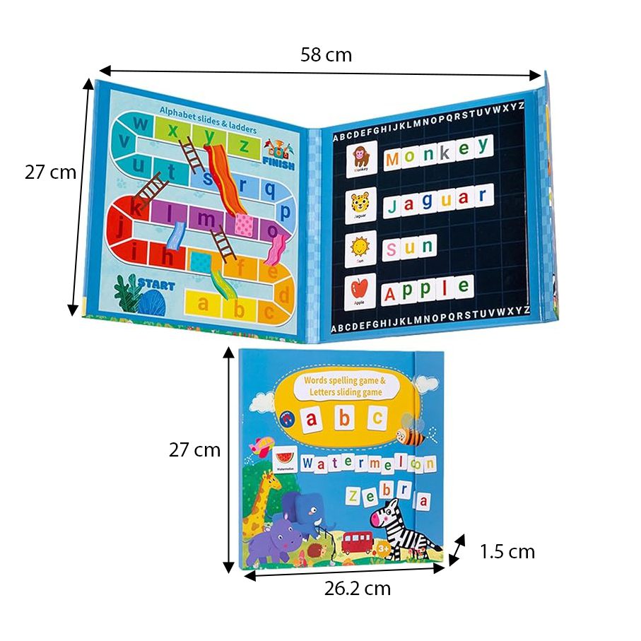 Joc Educativ Montessori, Carte Magnetica Alfabet Englez, Recunoastere Litere si Formare Cuvinte, Carton si Magnet, 3+ Ani, 27x26.2x1.5 cm, Multicolor