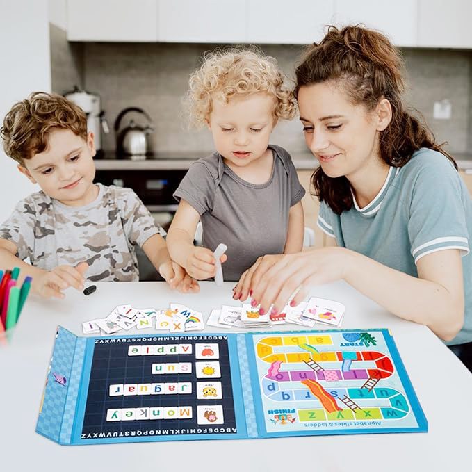 Joc Educativ Montessori, Carte Magnetica Alfabet Englez, Recunoastere Litere si Formare Cuvinte, Carton si Magnet, 3+ Ani, 27x26.2x1.5 cm, Multicolor