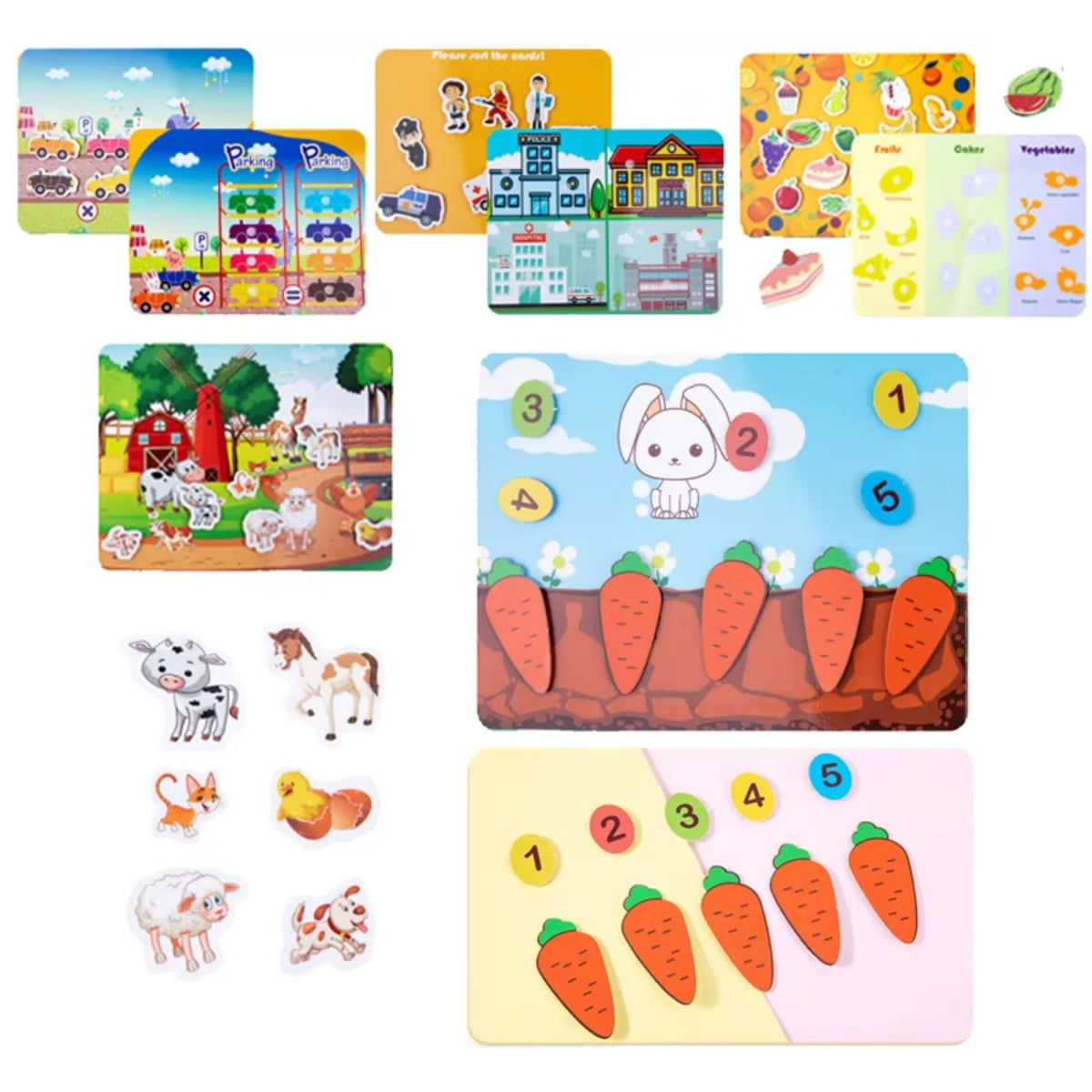 Carte Educativa Quiet Book, Joc Montessori cu Stickere Reutilizabile si Scai, Activitati Senzoriale pentru Dezvoltarea Motricitatii, Carton Plastifiat, 10 Pagini Interactive, 3 Ani+, Multicolor
