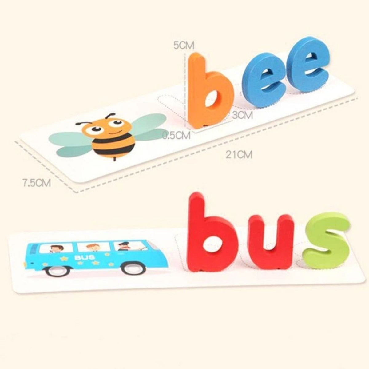 Joc Educativ Montessori Spelling Game, Puzzle Invatare Alfabet si Formare Cuvinte Engleza, Lemn si Carton, 52 Litere, 28 Carduri Fata-Verso, 3-6 Ani, Multicolor