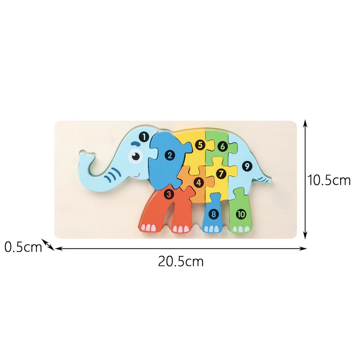 Puzzle din Lemn 3D Montessori, Jucarie Educativa pentru Motricitate si Logica, Lemn Natural cu Vopsea Ecologica, Model Elefant, 11 Piese, Multicolor, 0-3 Ani