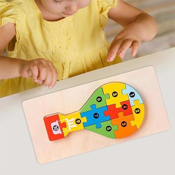 Puzzle din Lemn 3D Montessori, Jucarie Educativa si Interactiva, Dezvolta Motricitatea si Logica, Lemn Natural cu Vopsea Ecologica, Model Balon cu Aer Cald, 11 Piese, Multicolor, 0-3 Ani