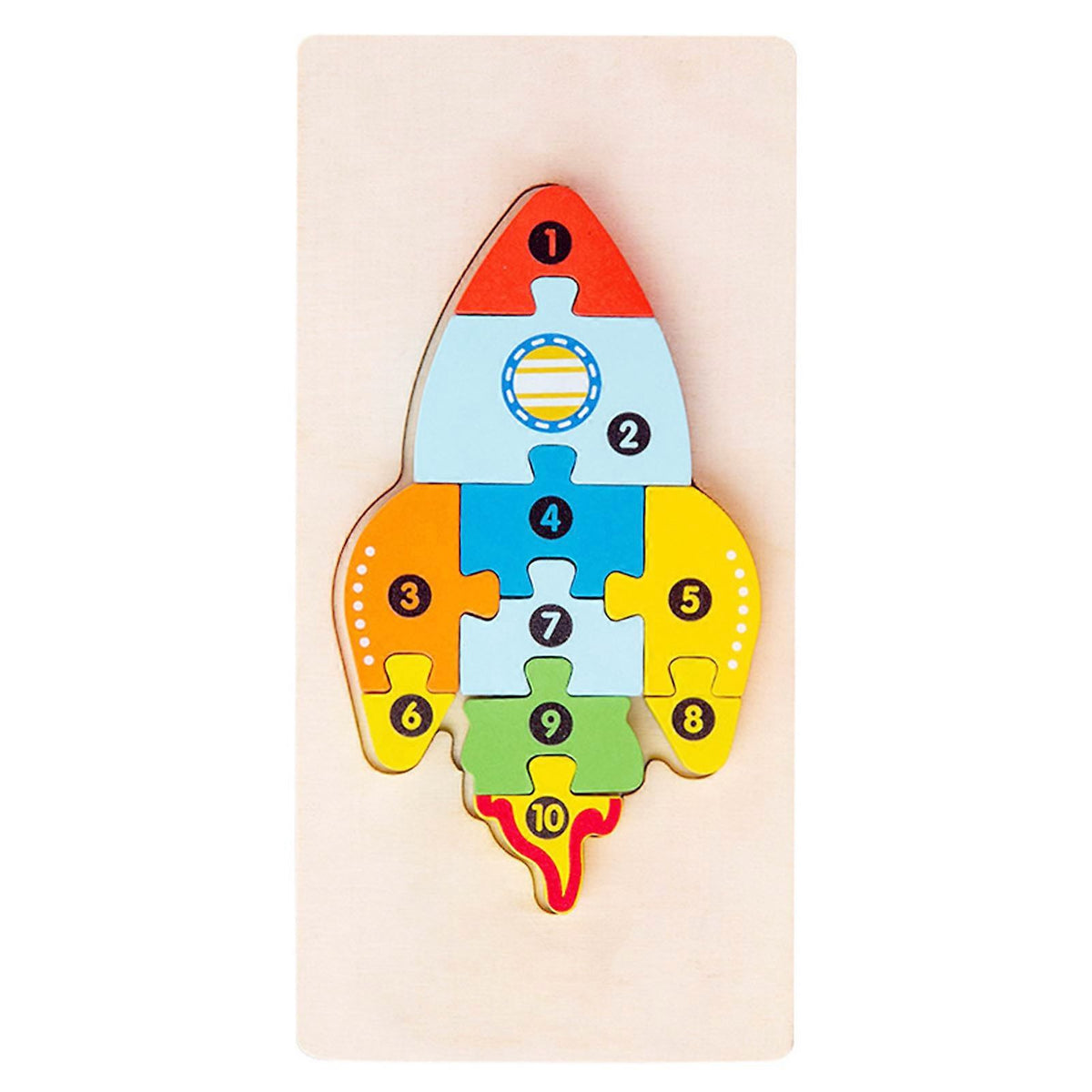 Puzzle din Lemn 3D Montessori, Jucarie Educativa pentru Motricitate Fina si Coordonare, Lemn Solid, Model Racheta, 11 Piese, 0-3 Ani, Multicolor