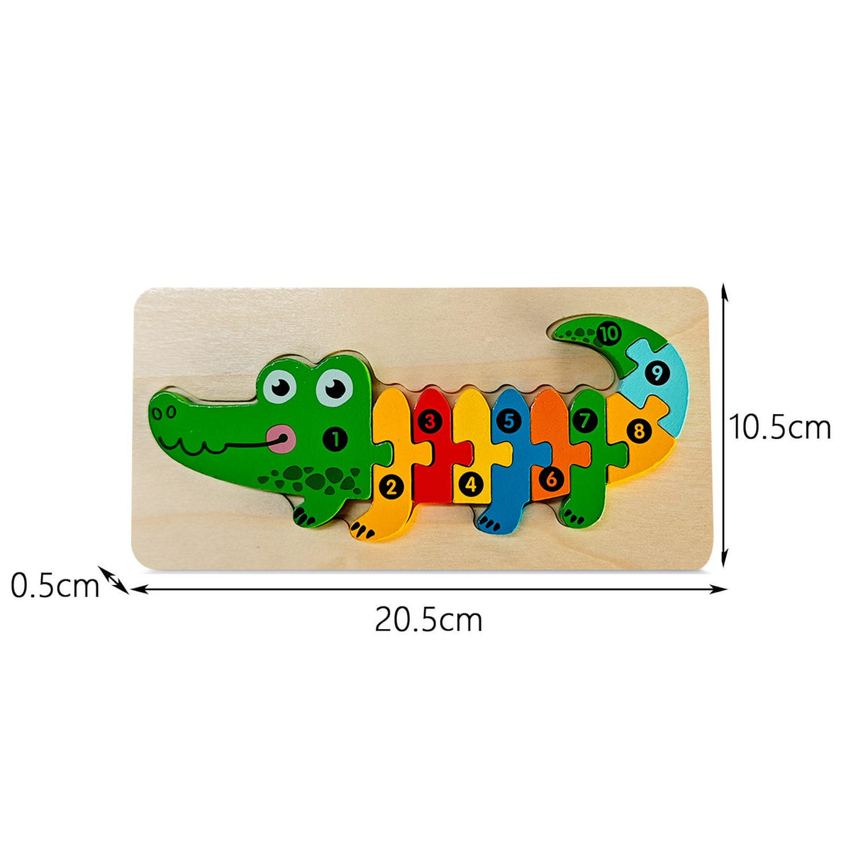 Puzzle din Lemn 3D Montessori, Jucarie Educativa si Interactiva pentru Copii 0-3 Ani, Dezvolta Motricitatea si Logica, Material Ecologic, 11 Piese, Model Crocodil, Multicolor