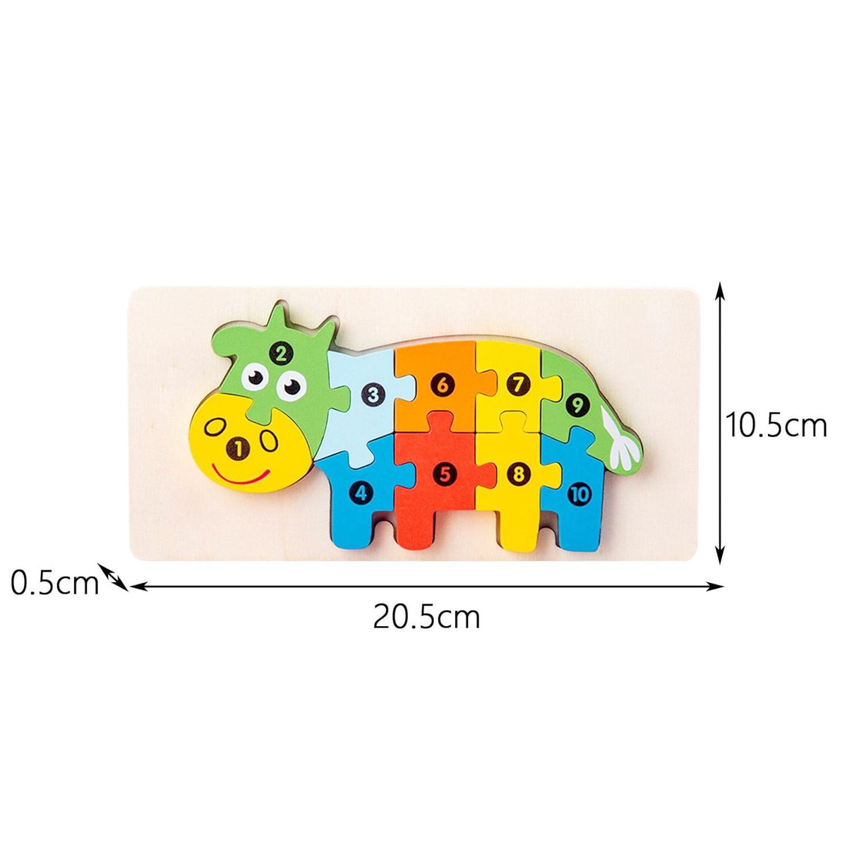 Puzzle din Lemn 3D Montessori, Jucarie Educativa si Senzoriala pentru Bebelusi, Dezvolta Motricitatea, Lemn Natural, 11 Piese, Model Vacuta, Multicolor, 0-3 Ani