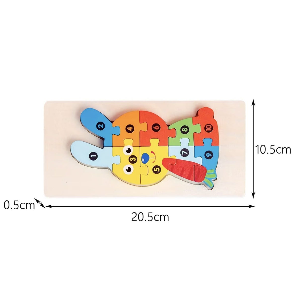 Puzzle din Lemn 3D Montessori, Jucarie Educativa si Interactiva pentru Copii 0-3 Ani, Dezvoltare Motricitate Fina, Vopsea Ecologica, 11 Piese, Model Iepure, Multicolor
