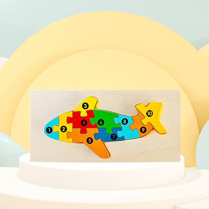 Puzzle din Lemn 3D Montessori, Jucarie Educativa Dezvoltare Motricitate Fina si Logica, Material Ecologic, Model Avion, 11 Piese, 0-3 Ani, Multicolor