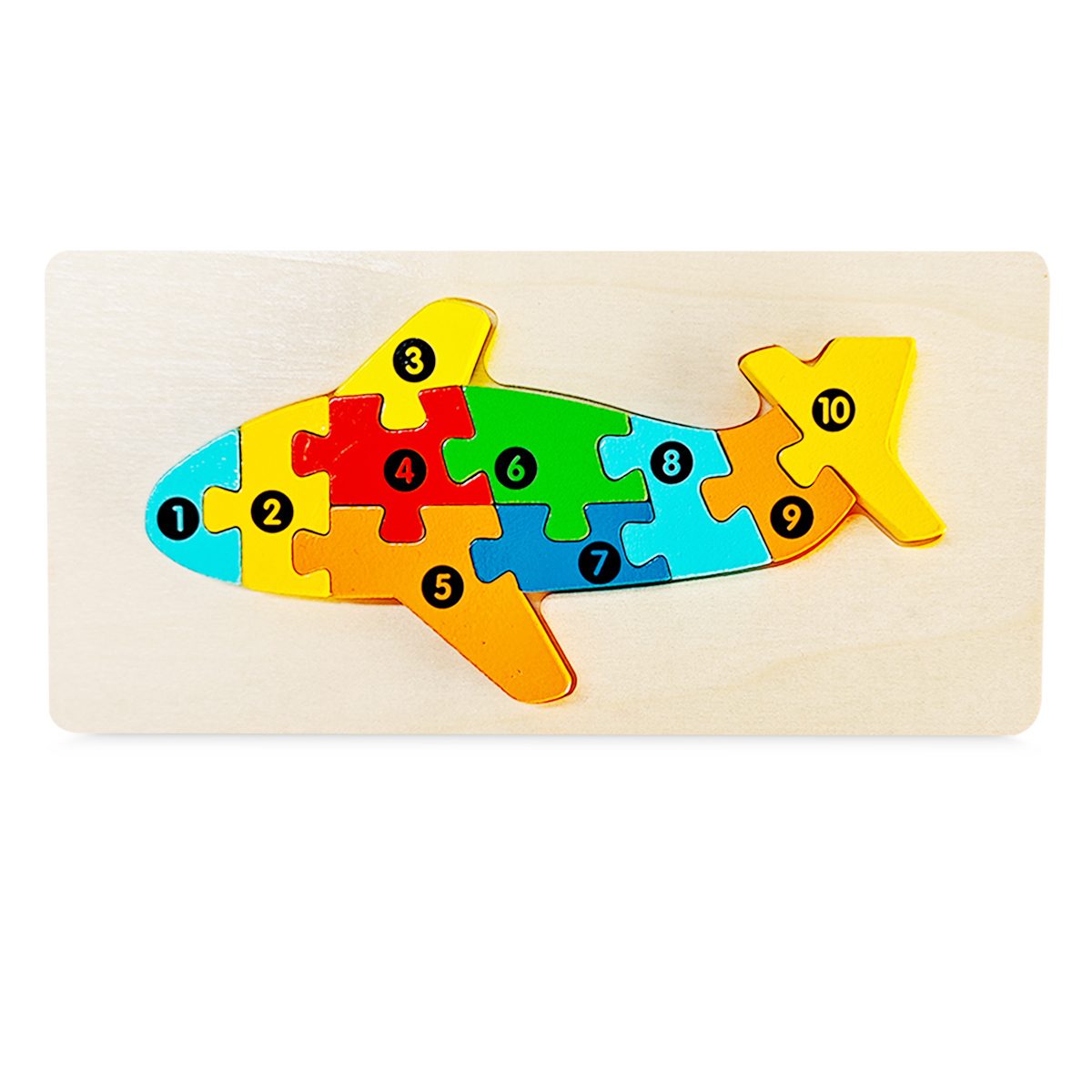 Puzzle din Lemn 3D Montessori, Jucarie Educativa Dezvoltare Motricitate Fina si Logica, Material Ecologic, Model Avion, 11 Piese, 0-3 Ani, Multicolor