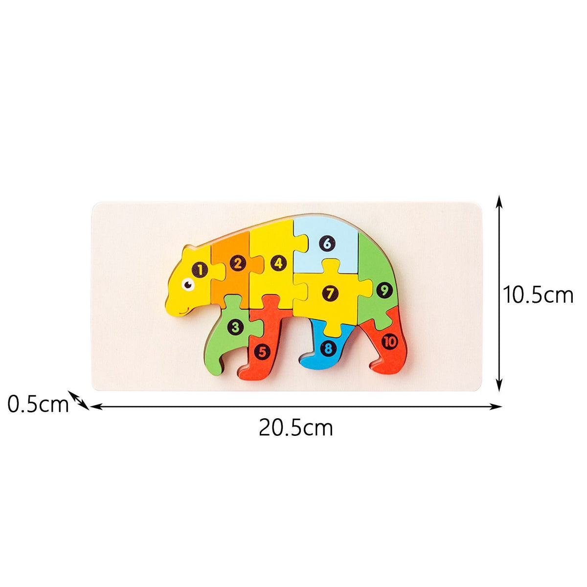 Puzzle din Lemn 3D Montessori, Jucarie Educativa pentru Dezvoltarea Motricitatii, Vopsea Ecologica, 11 Piese, Model Urs, Multicolor