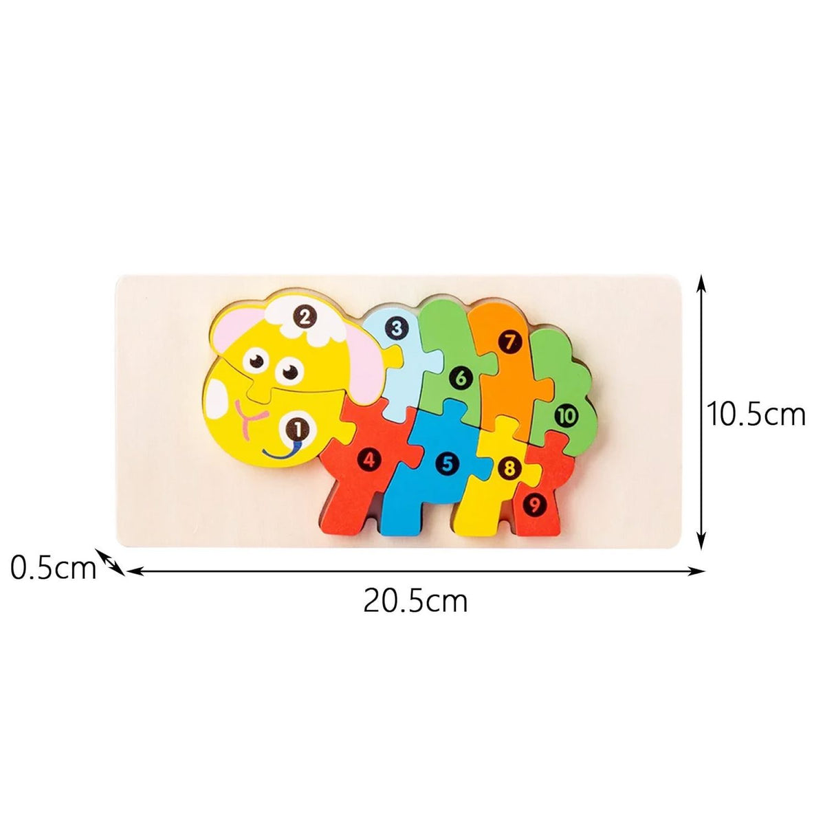 Puzzle din Lemn 3D Montessori, Jucarie Educativa pentru Motricitate Fina si Logica, Vopsea Ecologica, 11 Piese, Model Oaie, Multicolor, 0-3 Ani