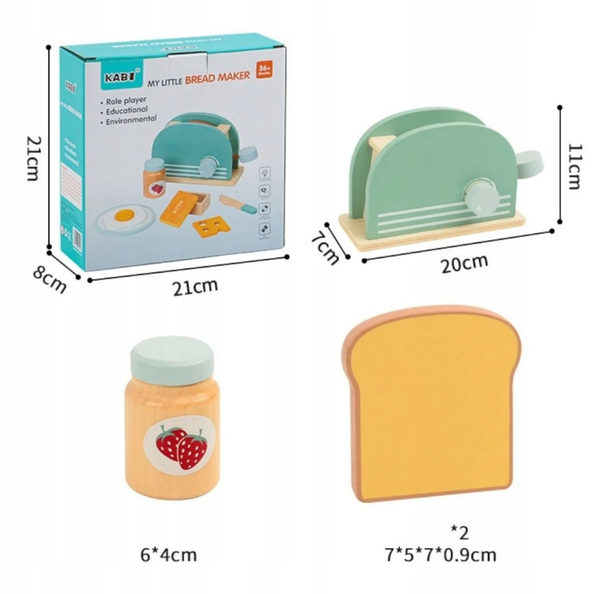 Jucarie Educativa Montessori, Set de Joaca Toaster Interactiv cu Accesorii pentru Micul Dejun, Lemn Natural, 3 Ani+, Multicolor, 10 Piese