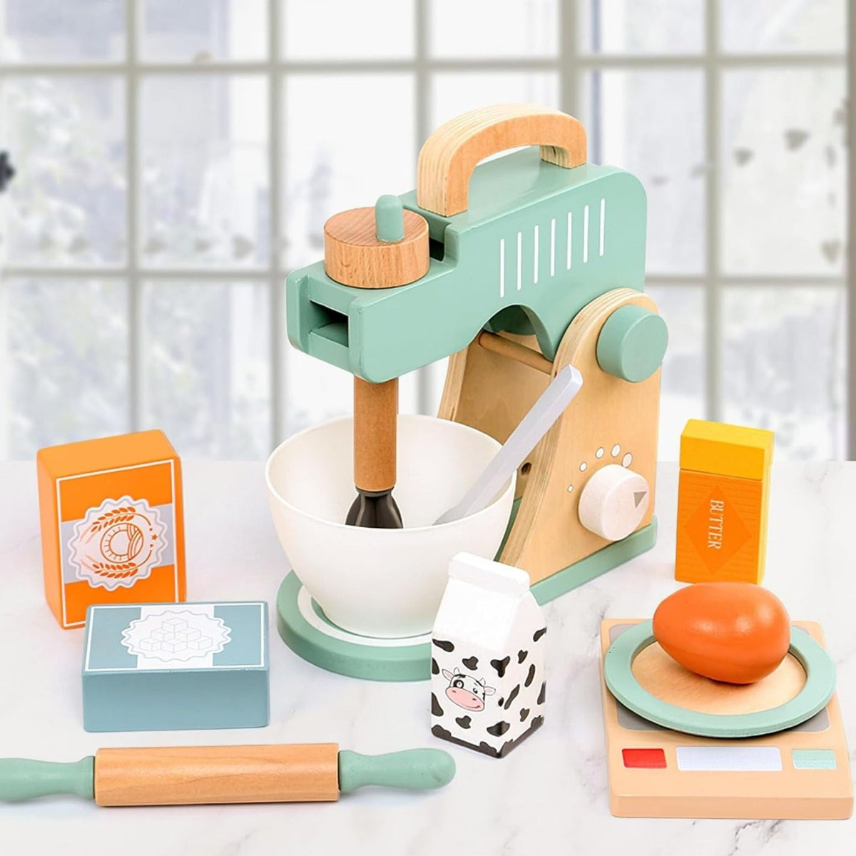 Aparat de Cafea din Lemn, Jucarie Montessori Educativa pentru Joc de Rol, Set Barista Interactiv cu Capsule si Accesorii, Lemn Masiv, 3 ani+, Multicolor, 0.9 kg