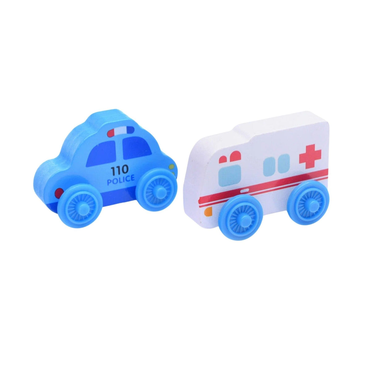 Set Circuit Trenulet din Lemn Oraselul, Trenulet Magnetic si Masini de Interventie, Jucarie Educativa Montessori, 33 Piese, Multicolor, 3 ani+