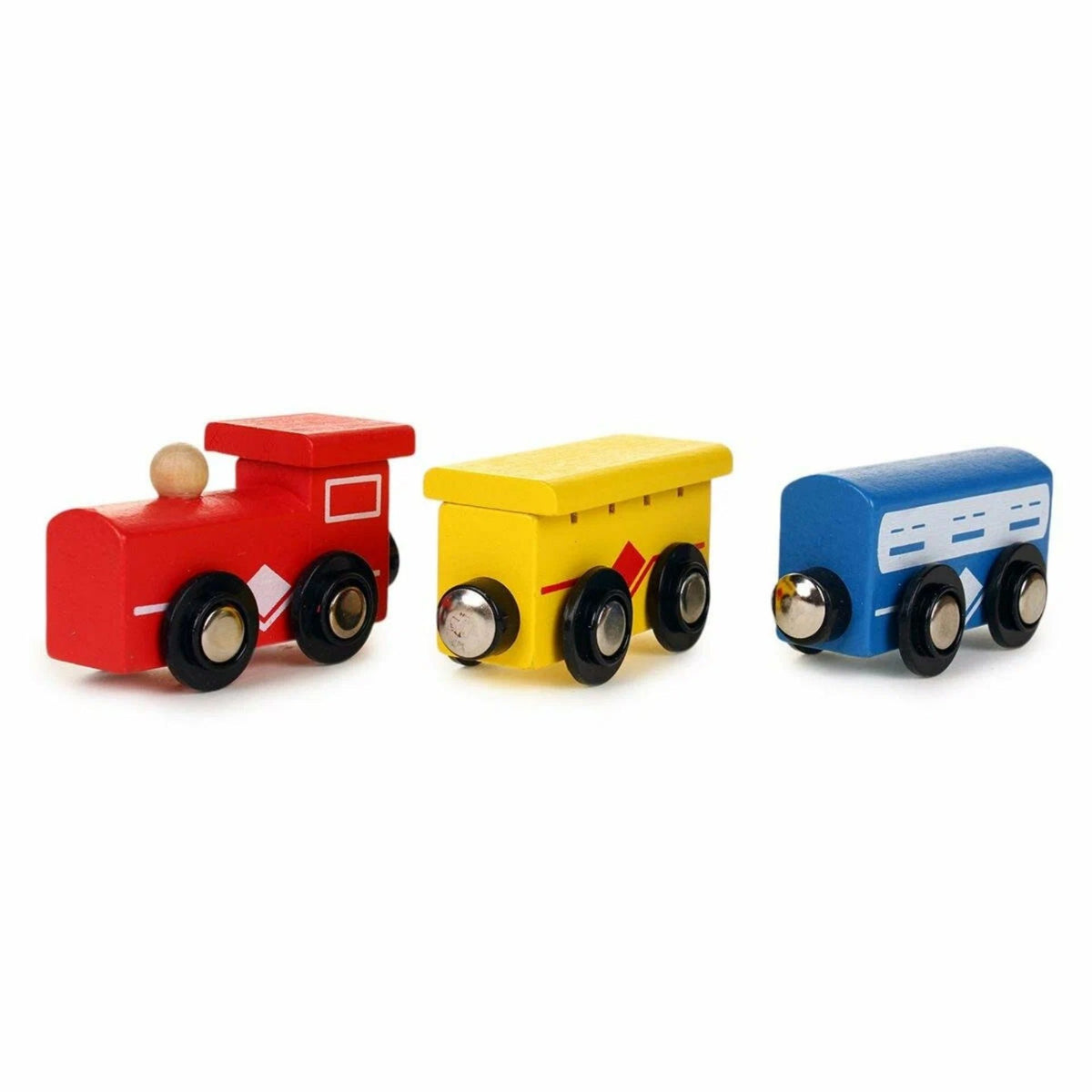 Set Circuit Trenulet din Lemn Oraselul, Trenulet Magnetic si Masini de Interventie, Jucarie Educativa Montessori, 33 Piese, Multicolor, 3 ani+