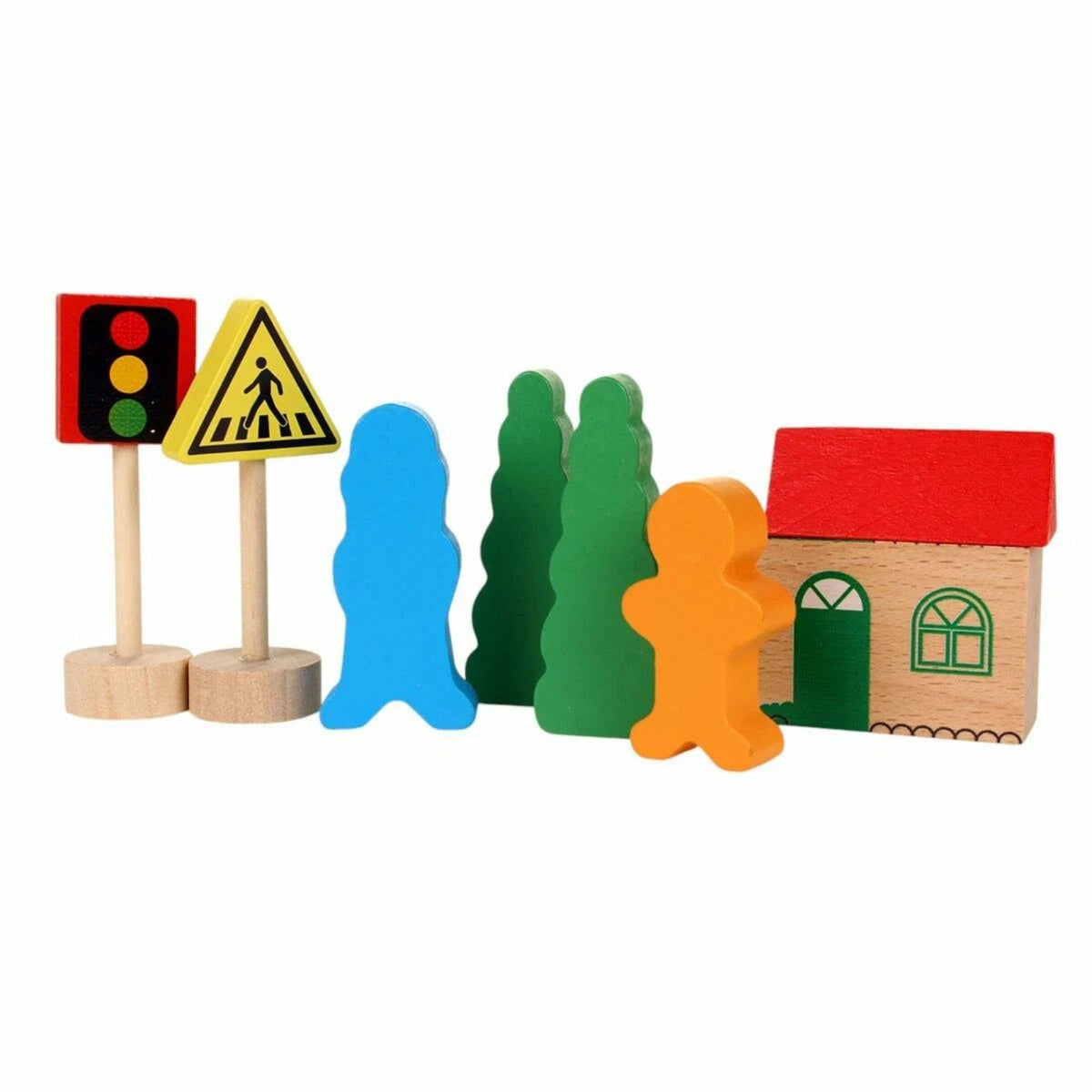 Set Circuit Trenulet din Lemn Oraselul, Trenulet Magnetic si Masini de Interventie, Jucarie Educativa Montessori, 33 Piese, Multicolor, 3 ani+