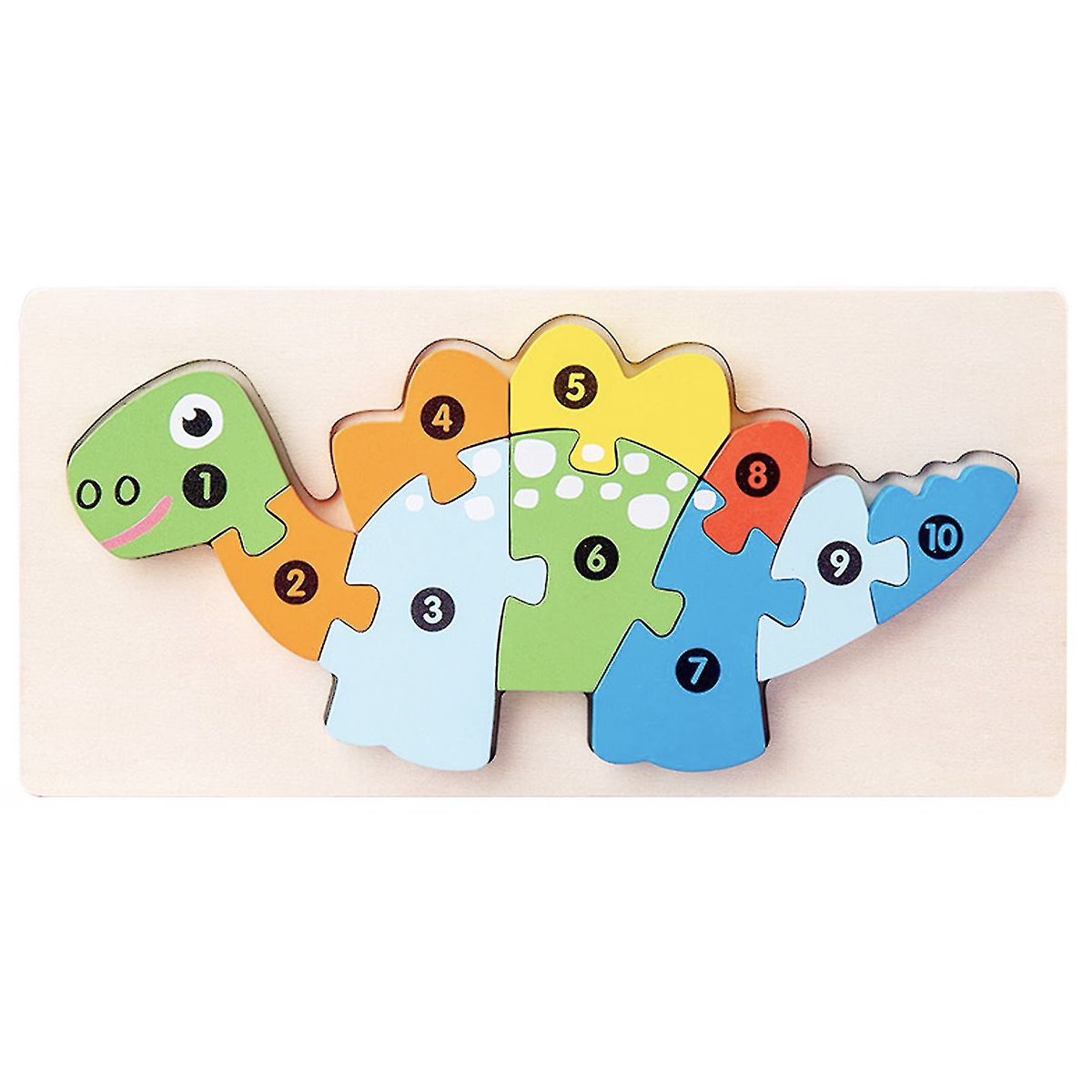 Puzzle din Lemn 3D Montessori, Jucarie Educativa si Interactiva pentru Copii, Dezvoltare Motricitate Fina si Logica, Material Natural, 11 Piese, Model Stegosaurus, 0-3 Ani, Multicolor