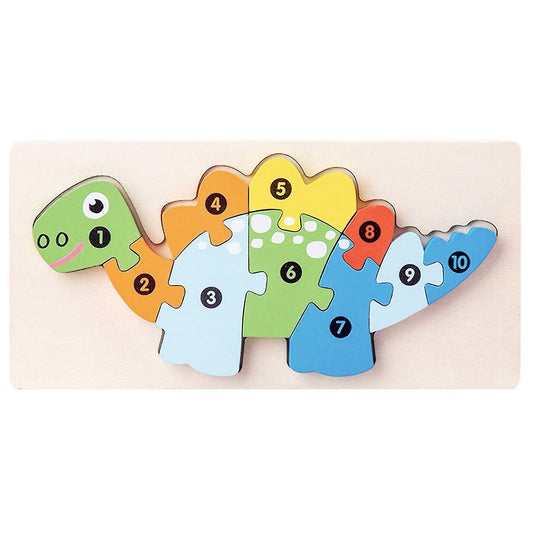 Puzzle din Lemn 3D Montessori, Jucarie Educativa si Interactiva pentru Copii, Dezvoltare Motricitate Fina si Logica, Material Natural, 11 Piese, Model Stegosaurus, 0-3 Ani, Multicolor