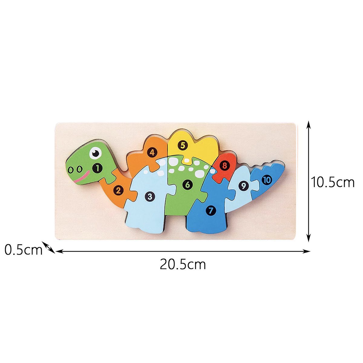 Puzzle din Lemn 3D Montessori, Jucarie Educativa si Interactiva pentru Copii, Dezvoltare Motricitate Fina si Logica, Material Natural, 11 Piese, Model Stegosaurus, 0-3 Ani, Multicolor