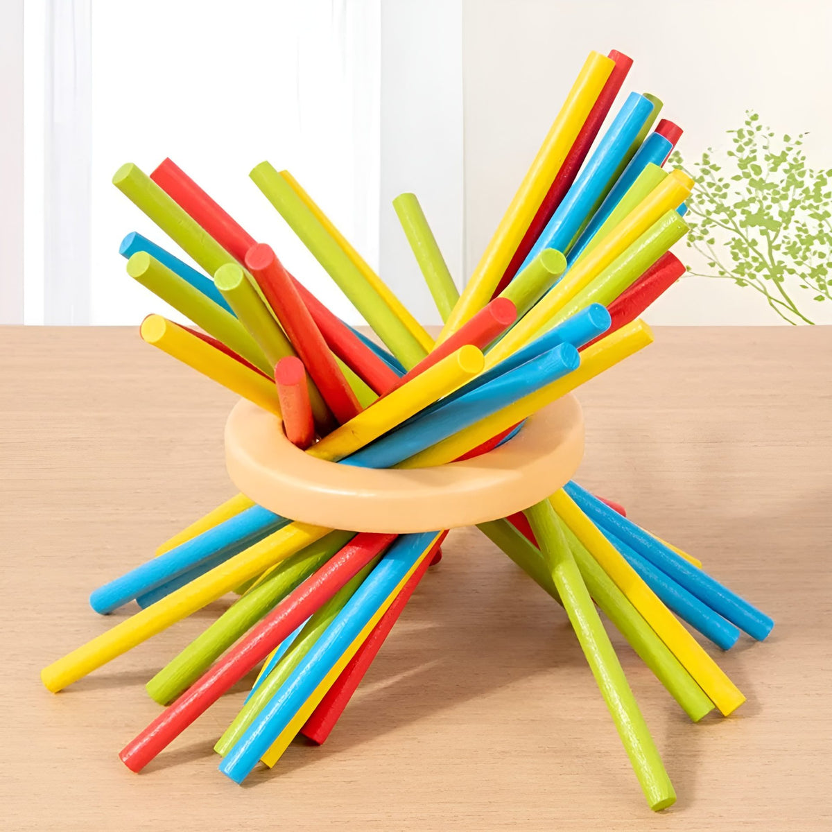 Jucarie Educativa Montessori 3 in 1, Turn KerPlunk cu Betisoare si Bile de Echilibru, Joc Interactiv pentru Dezvoltarea Motricitatii Fine, Lemn Masiv Natural, 3-8 Ani, Multicolor