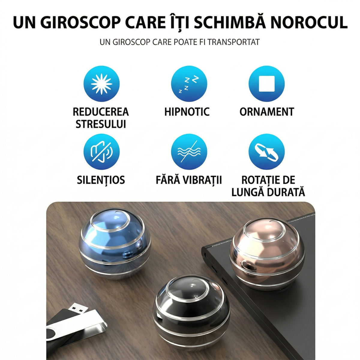 Sfera Fidget Spinner Metalic, Jucarie Antistres Transformabila 2 in 1 cu Rulment Inox, Aliaj Zinc, 40 mm, Albastru cu Linii Argintii