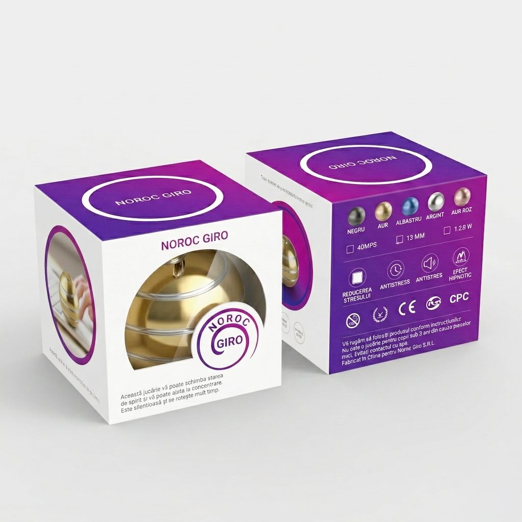 Sfera Fidget Spinner Metalic Antistres, Rulment Inox de Inalta Precizie, Corp din Aliaj Zinc, Jucarie de Birou pentru Concentrare si Relaxare, 40 mm, Auriu