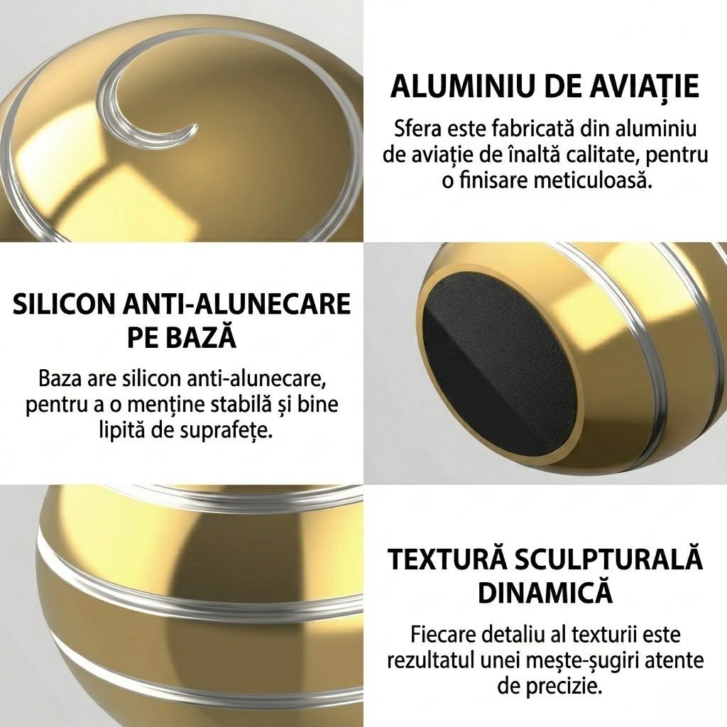 Sfera Fidget Spinner Metalic Antistres, Rulment Inox de Inalta Precizie, Corp din Aliaj Zinc, Jucarie de Birou pentru Concentrare si Relaxare, 40 mm, Auriu