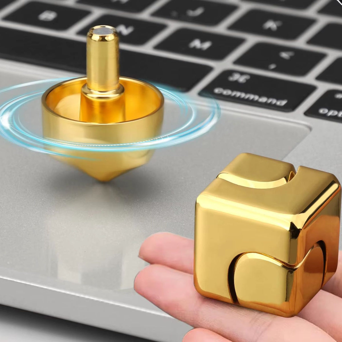 Jucarie Antistres Fidget Spinner, Cub Transformabil 2-in-1 Magnetic, Aliaj De Zinc, Rulment Otel Inoxidabil, 2.9 x 2.9 cm, Auriu
