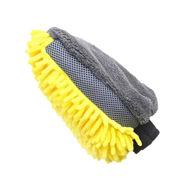 Manusa Spalat Auto 2 in 1 pentru Detailing, Fata Dubla cu Perie si Microfibra Velvet, Impermeabila, Interior si Exterior, Galben/Gri, 22 x 18 cm