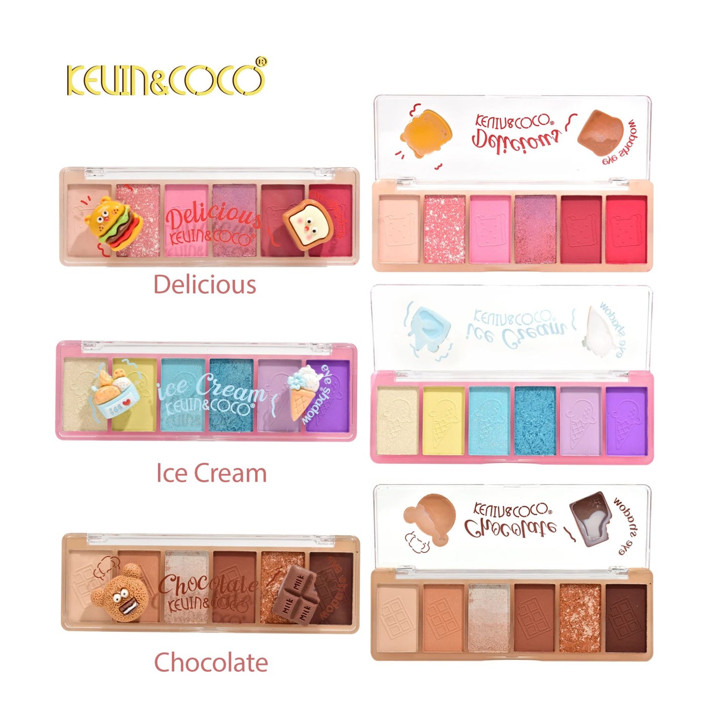 Kevin&Coco Paleta Farduri de Pleoape, Machiaj Ochi Model Chocolate, Textura Pudra Compacta Mate si Sidefate, 6 Nuante, Multicolor, 13.5x4.4x2 cm