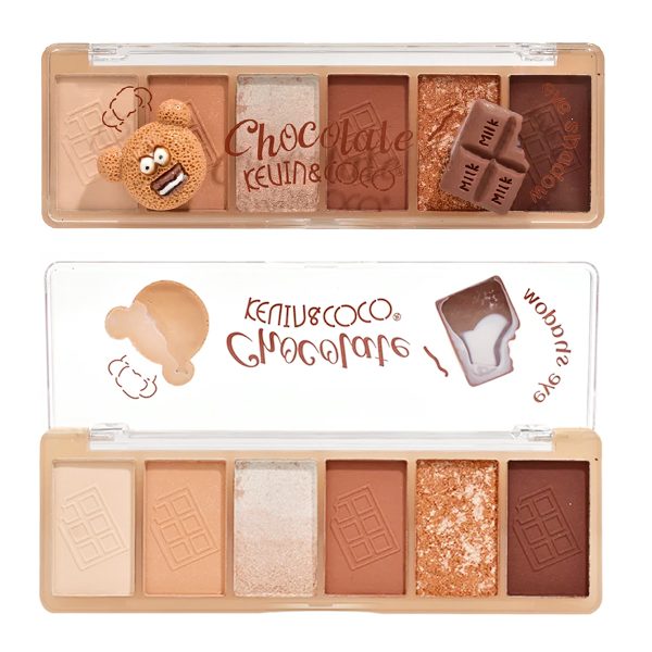 Kevin&Coco Paleta Farduri de Pleoape, Machiaj Ochi Model Chocolate, Textura Pudra Compacta Mate si Sidefate, 6 Nuante, Multicolor, 13.5x4.4x2 cm