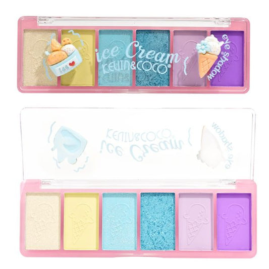 Kevin&Coco Paleta Farduri de Pleoape Ice Cream, Machiaj Profesional cu 6 Nuante Mate si Sidefate, Textura Pudra Compacta Hipoalergenica, 13.5x4.4x2 cm, Multicolor, 25 g