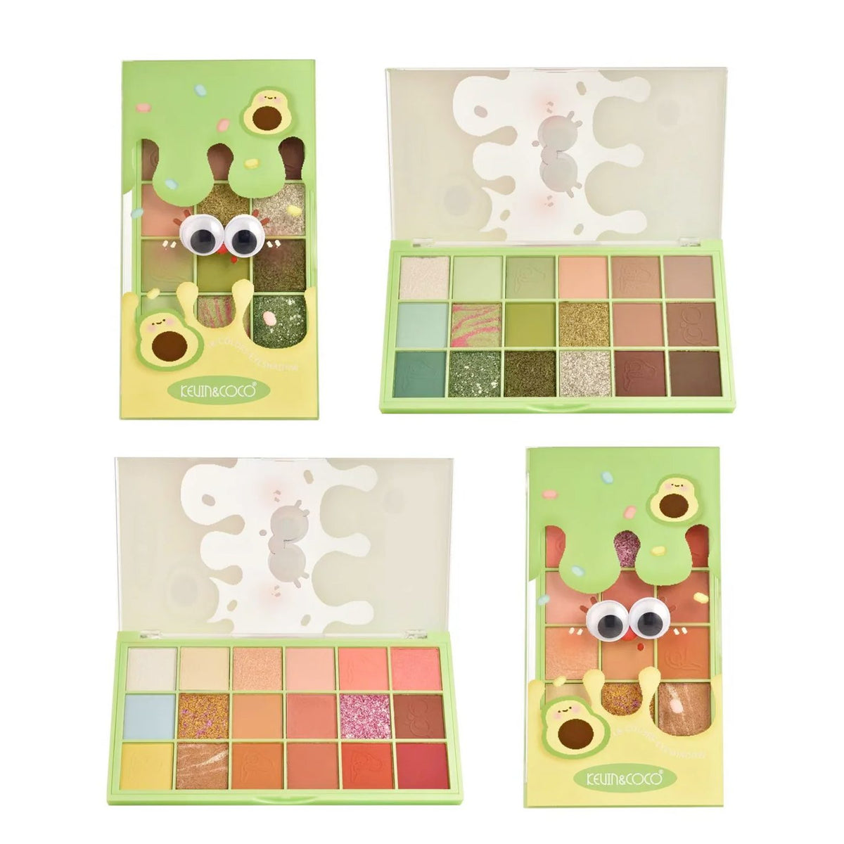 Kevin&Coco, Paleta Farduri de Pleoape Avocado Deep, 18 Nuante Mate si Sidefate, Textura Pudra Compacta, Hipoalergenic, Multicolor, 9.7 x 1.7 x 17.7 cm
