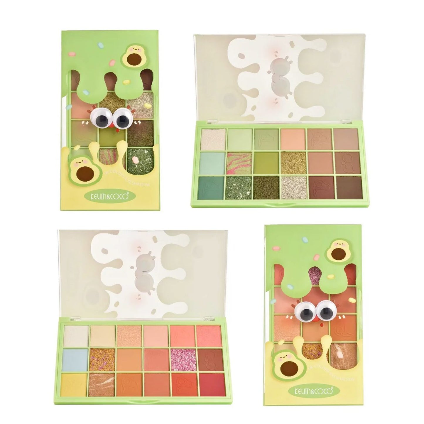 Kevin&Coco, Paleta Farduri de Pleoape Avocado Deep, 18 Nuante Mate si Sidefate, Textura Pudra Compacta, Hipoalergenic, Multicolor, 9.7 x 1.7 x 17.7 cm