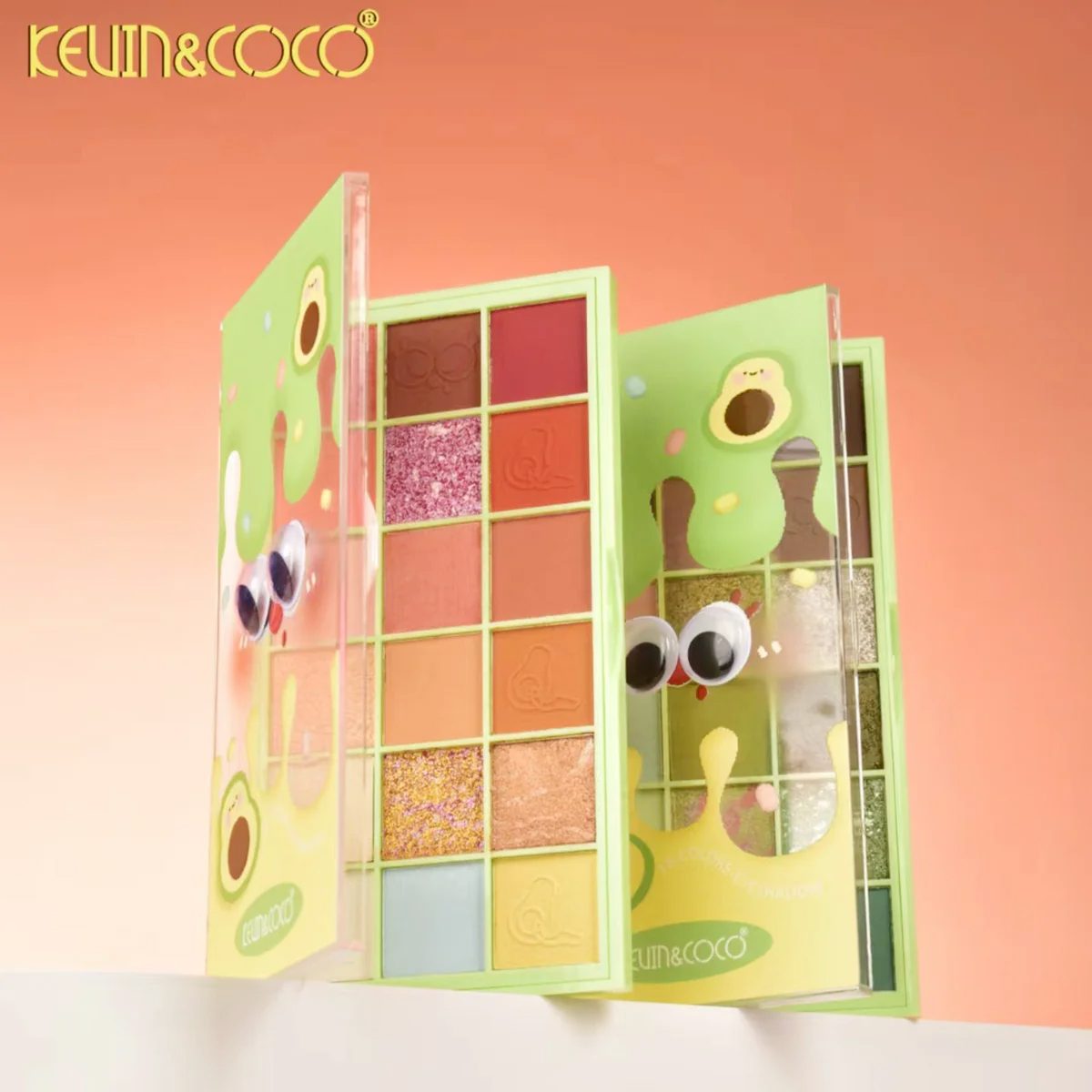 Kevin&Coco, Paleta Farduri de Pleoape Avocado Deep, 18 Nuante Mate si Sidefate, Textura Pudra Compacta, Hipoalergenic, Multicolor, 9.7 x 1.7 x 17.7 cm