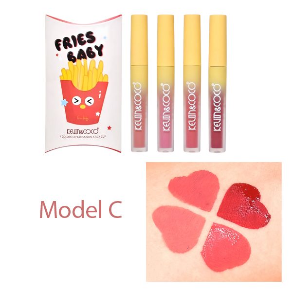 Kevin&Coco Set Luciu de Buze Fries Baby, Lip Gloss Hidratant cu Textura Lichida, Rezistent la Transfer, 4 Bucati, Model C, Multicolor, 27.2 ml