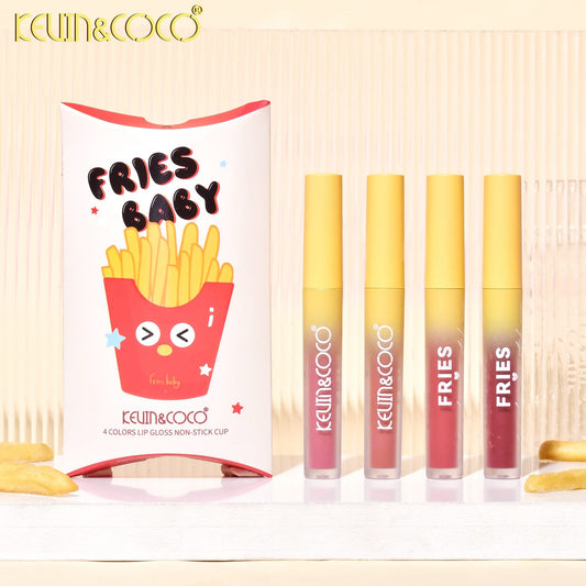 Kevin&Coco Set Luciu de Buze Fries Baby, Lip Gloss Hidratant cu Textura Lichida, Rezistent la Transfer, 4 Bucati, Model C, Multicolor, 27.2 ml