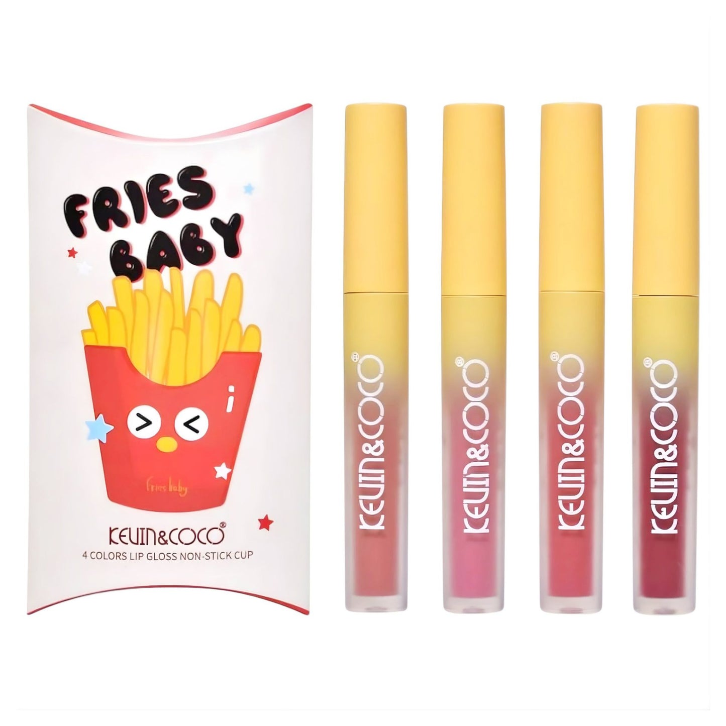 Kevin&Coco Set Luciu de Buze Fries Baby, Lip Gloss Hidratant cu Textura Lichida, Rezistent la Transfer, 4 Bucati, Model C, Multicolor, 27.2 ml