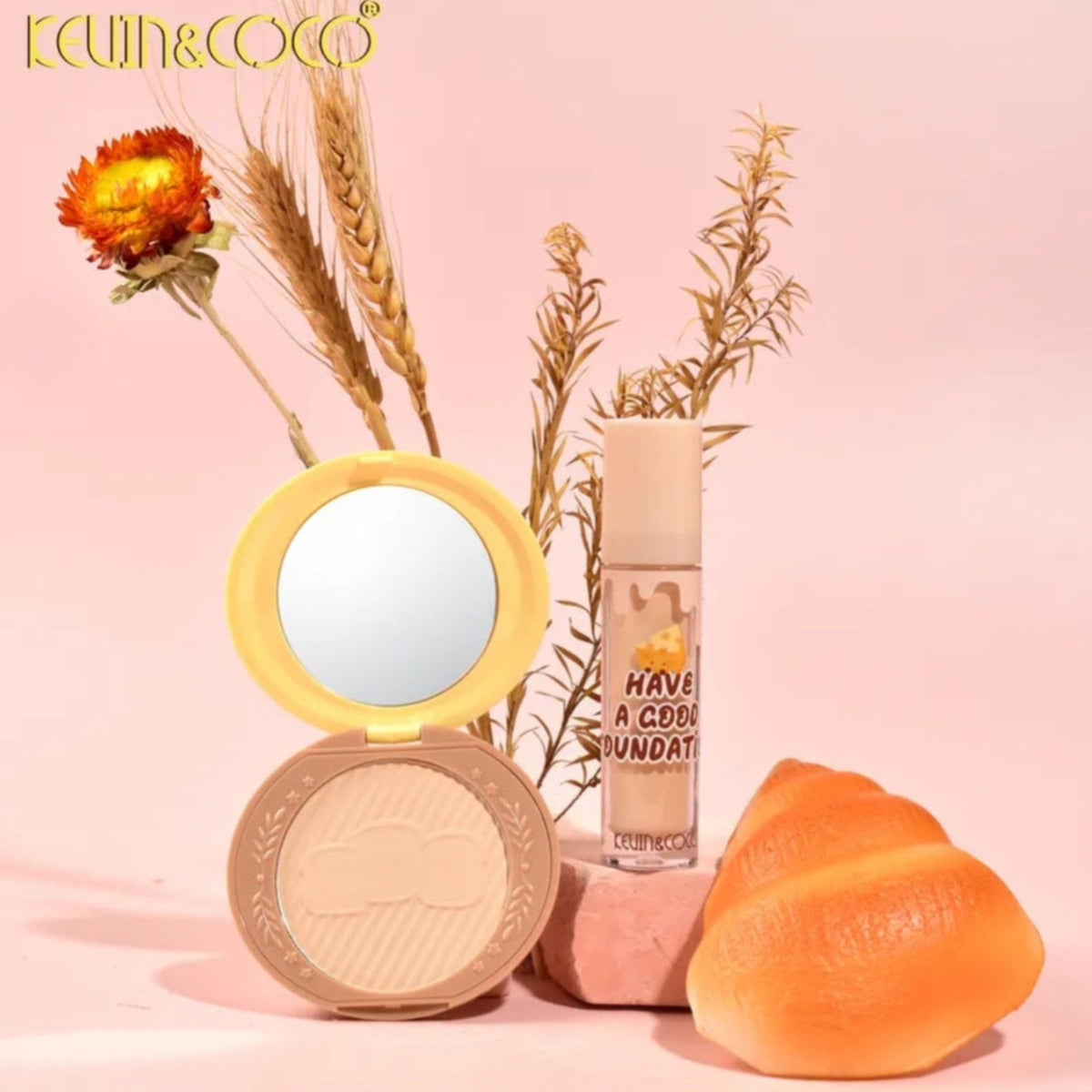 Kevin&Coco Set Machiaj Fata, Pudra Compacta si Anticearcan, Acoperire Uniforma si Matifiere, Fixare de Lunga Durata, 156 g, Galben/Portocaliu
