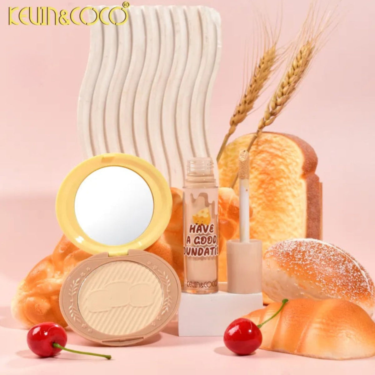 Kevin&Coco Set Machiaj Fata, Pudra Compacta si Anticearcan, Acoperire Uniforma si Matifiere, Fixare de Lunga Durata, 156 g, Galben/Portocaliu