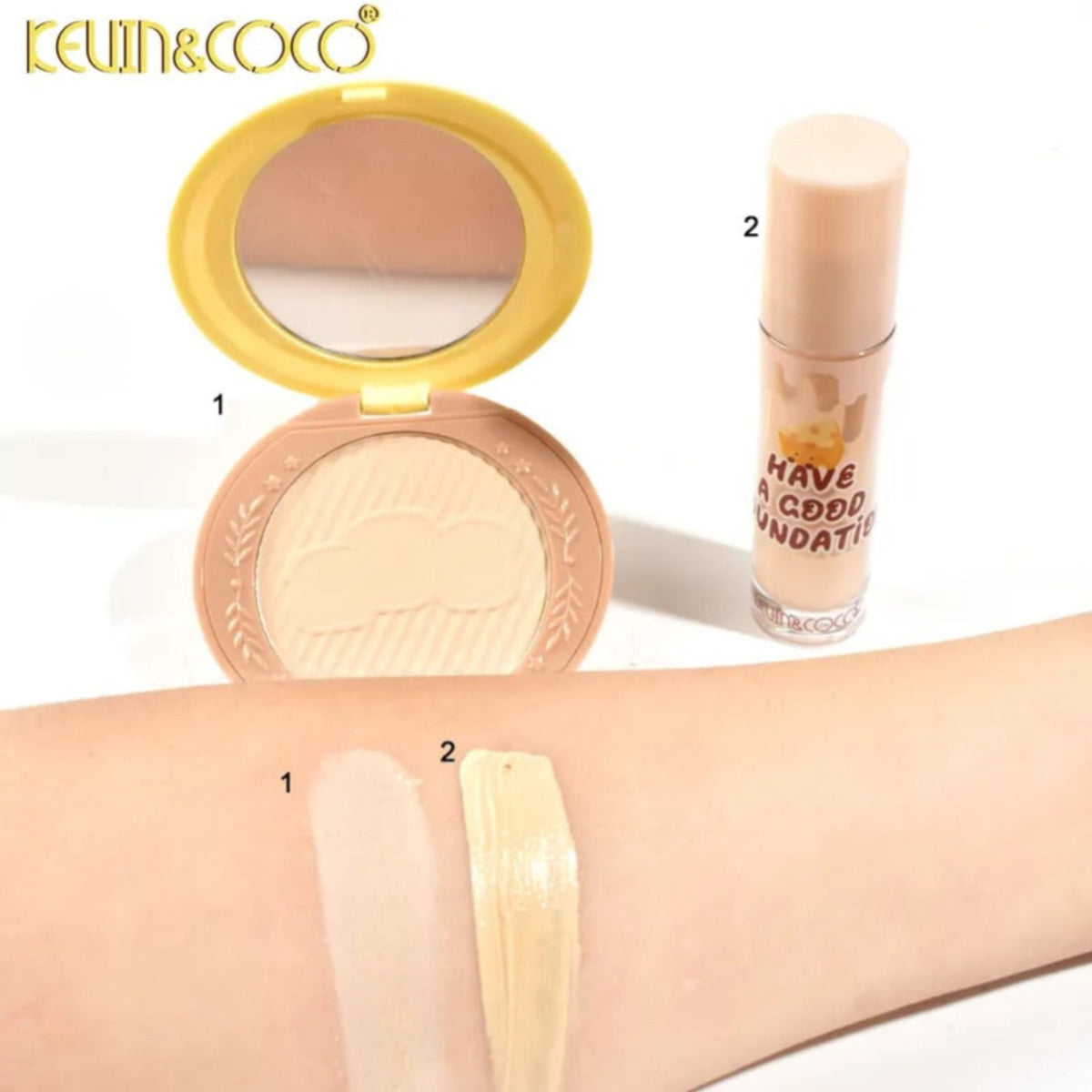 Kevin&Coco Set Machiaj Fata, Pudra Compacta si Anticearcan, Acoperire Uniforma si Matifiere, Fixare de Lunga Durata, 156 g, Galben/Portocaliu