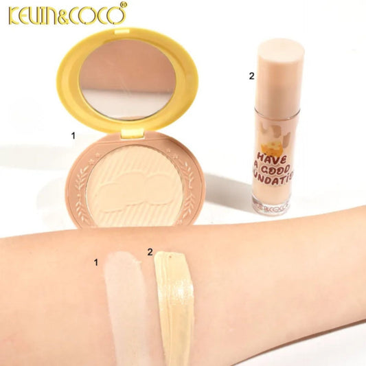 Kevin&Coco Set Machiaj Fata, Pudra Compacta si Anticearcan, Acoperire Uniforma si Matifiere, Fixare de Lunga Durata, 156 g, Galben/Portocaliu