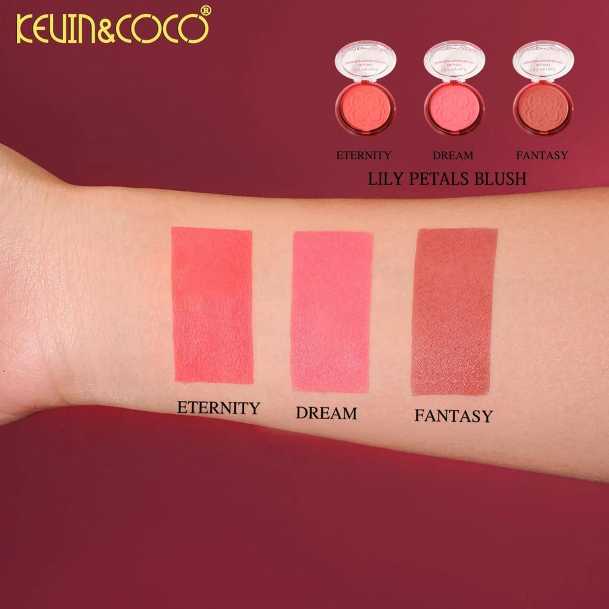 Kevin&Coco Fard de Obraz Lily Petals, Blush Compact cu Textura Fina si Efect Luminos, Pigmentatie Modulabila, Toate Tipurile de Ten, Model Dream, 9.3 g, Roz Pudrat