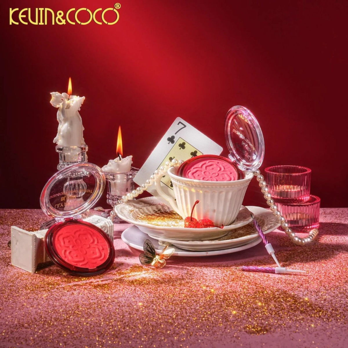 Kevin&Coco Fard de Obraz Lily Petals, Blush Compact cu Textura Fina si Efect Luminos, Pigmentatie Modulabila, Toate Tipurile de Ten, Model Fantasy, Roz/Apricot, 9.3 g