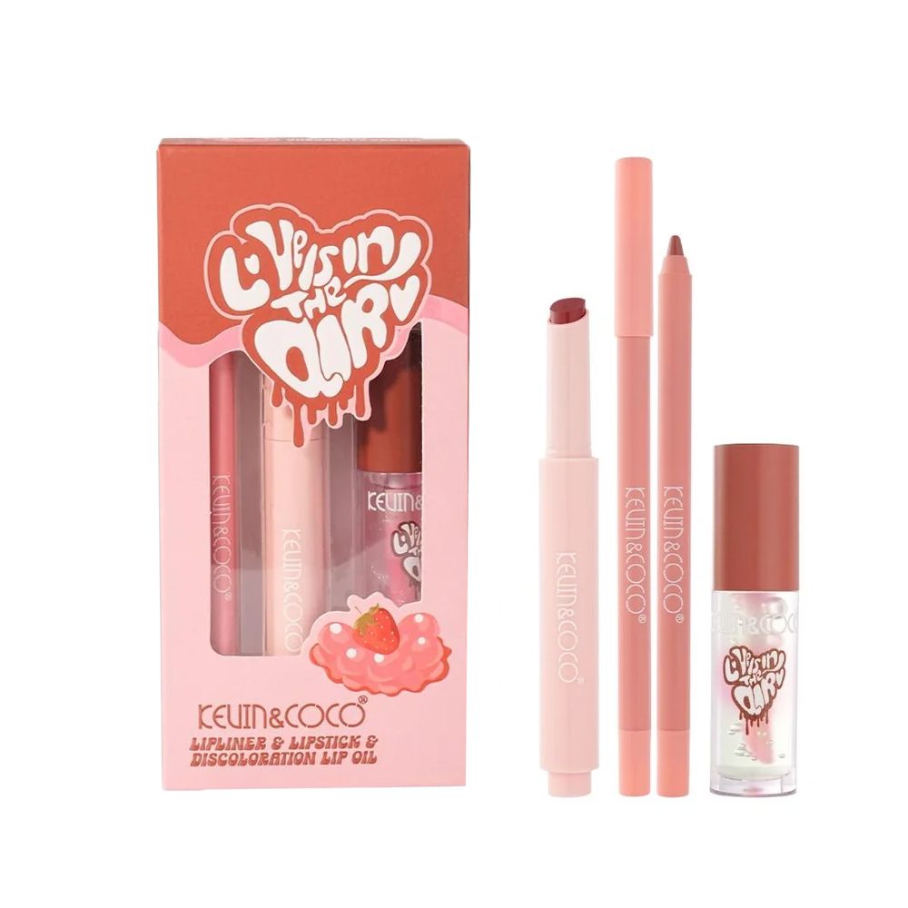 Kevin&Coco Set Machiaj Buze 3-in-1, Efect Hidratant si Volum, Ruj 2.5g, Creion 1.5g, Luciu 2.8g, Nuanta 03 Chocolate Chip