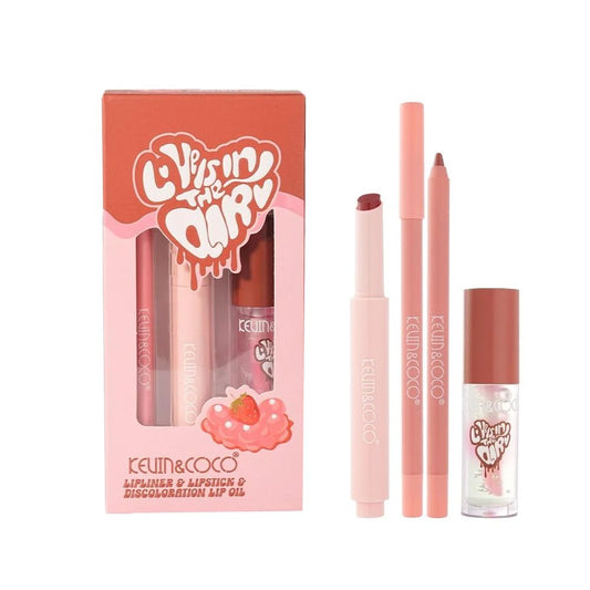 Kevin&Coco Set Machiaj Buze 3-in-1, Efect Hidratant si Volum, Ruj 2.5g, Creion 1.5g, Luciu 2.8g, Nuanta 03 Chocolate Chip